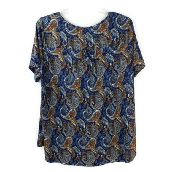 A. Jesdani Blue Brown Paisley Print Short Sleeve Henley Style Knit Top Womens 4X - Picture 3 of 14